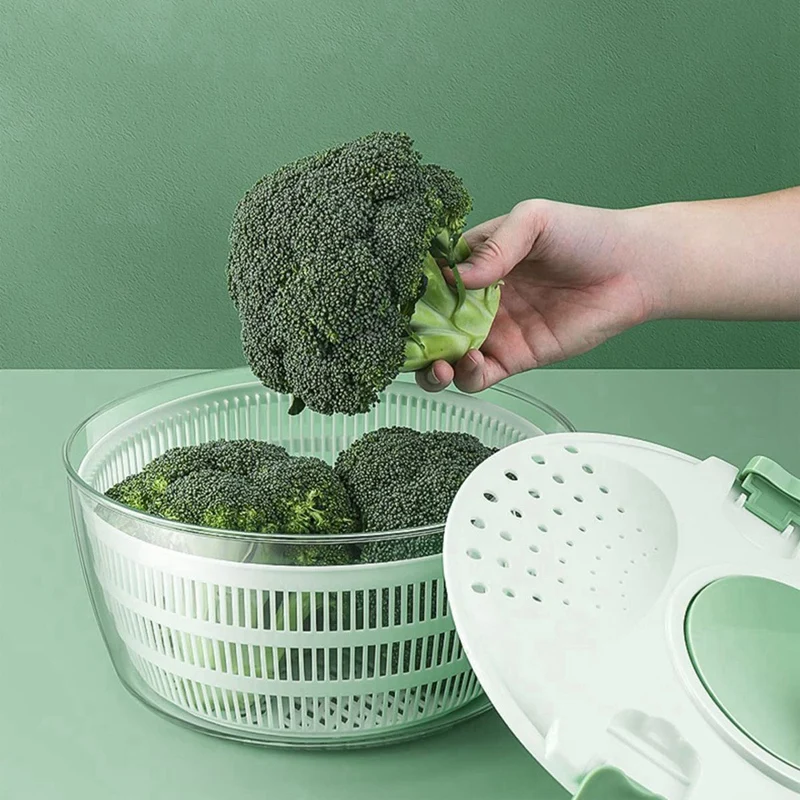 Vaccoir à légumes de cuisine, laveuse à salade avec verrouillage du couvercle de sécurité et poignée à percussion, 4L