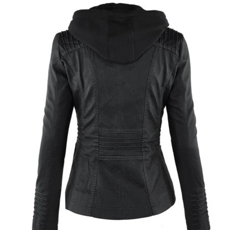 Blouson d'hiver similicuir PU femme, basique, avec fermeture éclair, pour moto, 2024