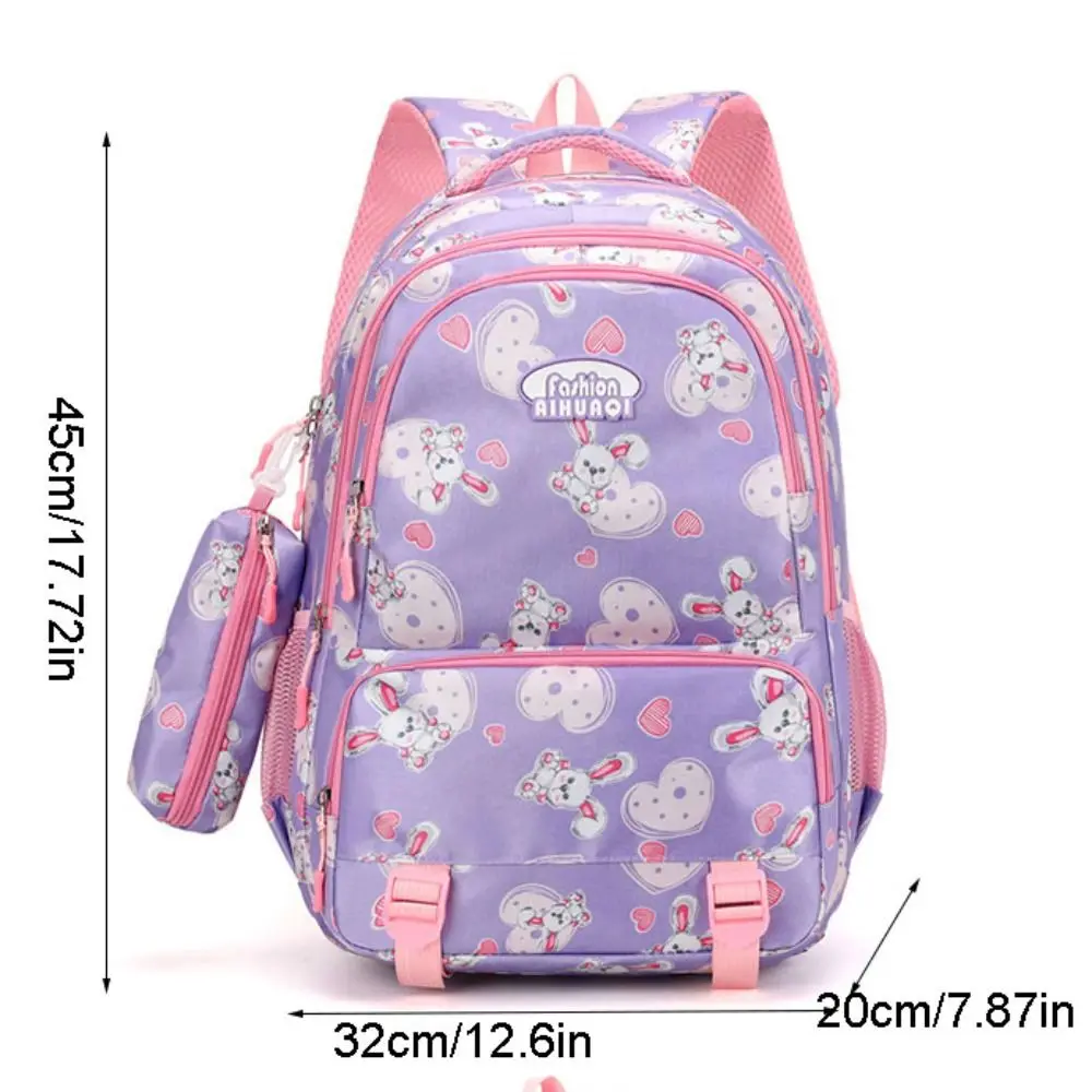 Rabbit Cartoon Shoulders Bag Oxford Cloth Love Heart Student Schoolbag Wide Strap with Pencil Case Large Capacity Backpack