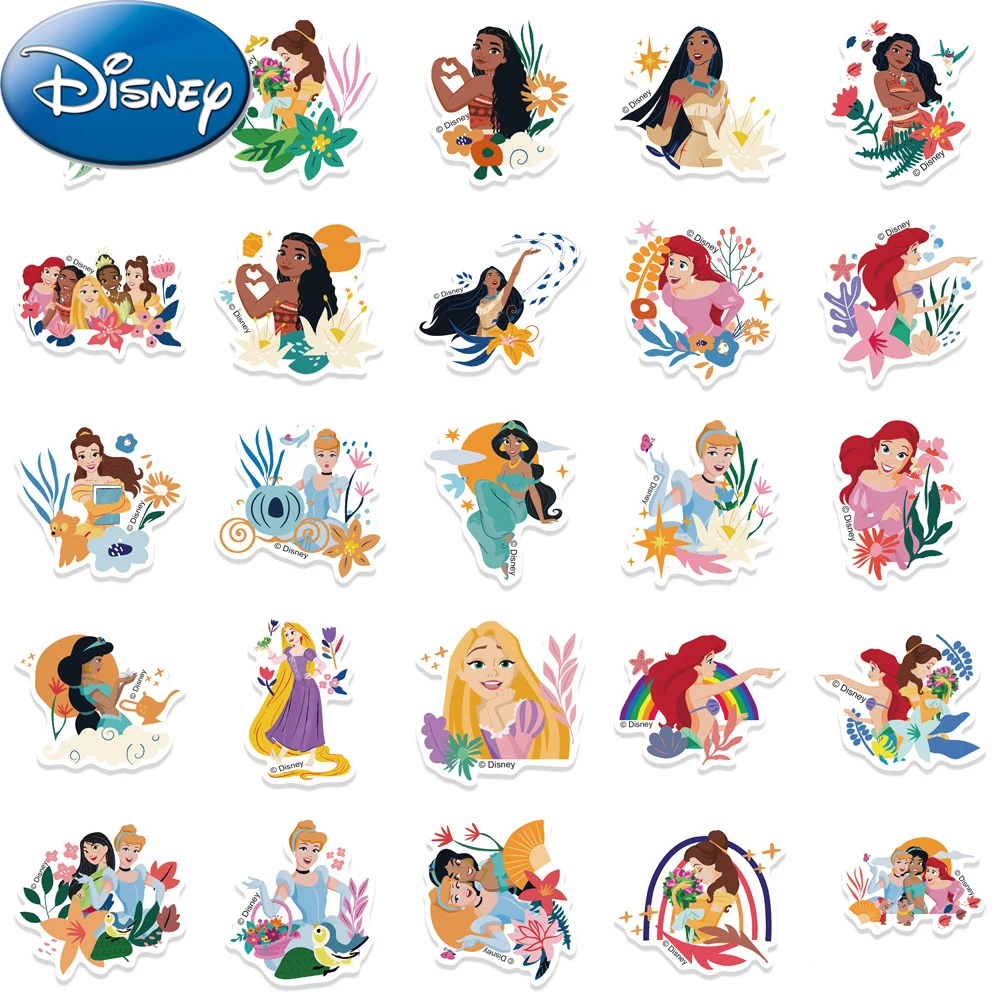 10/30/50pcs Disney Princess Stickers Cute Cinderella Rapunzel Ariel Cartoon Decals Phone Case Water Bottle Luggage Anime Sticker