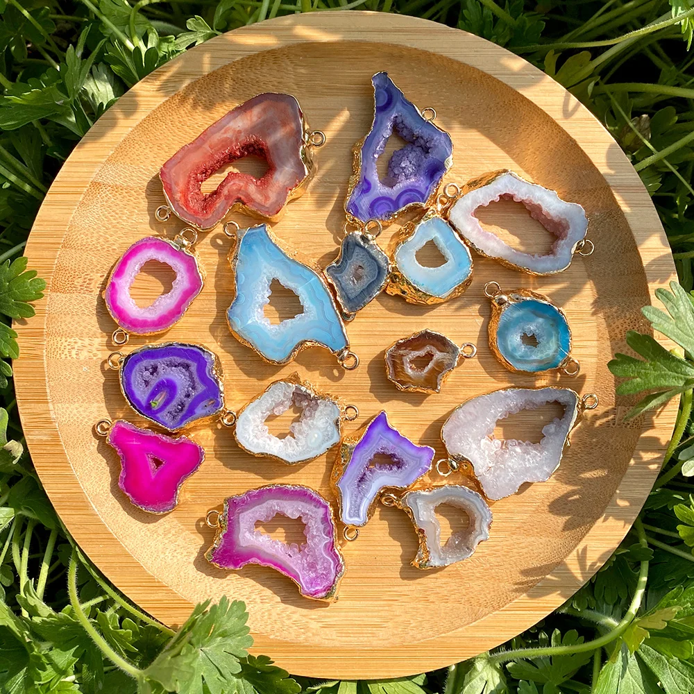Irregular Quartz Healing Connector Natural Druzy Agate Stone Pendant Muticolor For Jewelry Making Bracelet Necklace Earring 2pcs