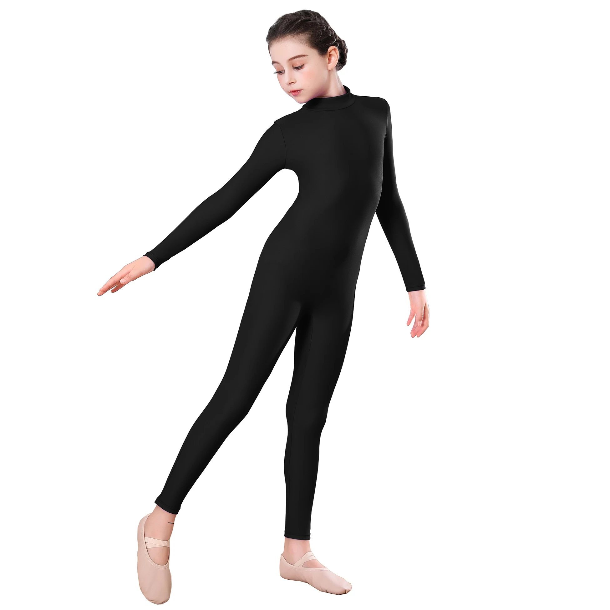 AOYLISEY Kids Ballet/Skate Dance Unitard Gymnastics Full Body Leotard for Girls Black Long Sleeve Children Jumpsuit  Stage Wear