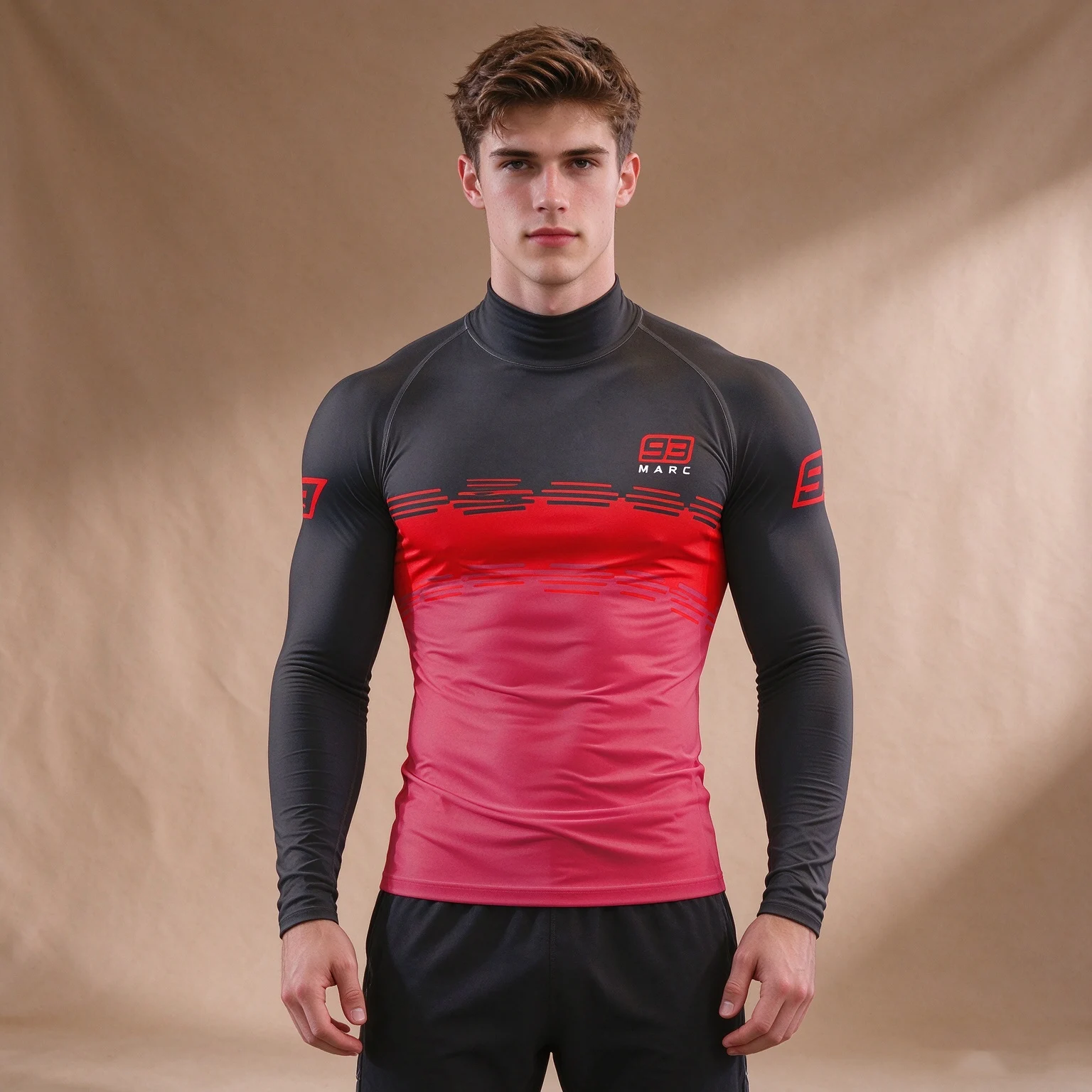 MARC MARQUEZ New Men’s SpringAutumn Long-Sleeve Mock-Neck Compression Top for Motorcycle Enthusiasts and Fitness Training