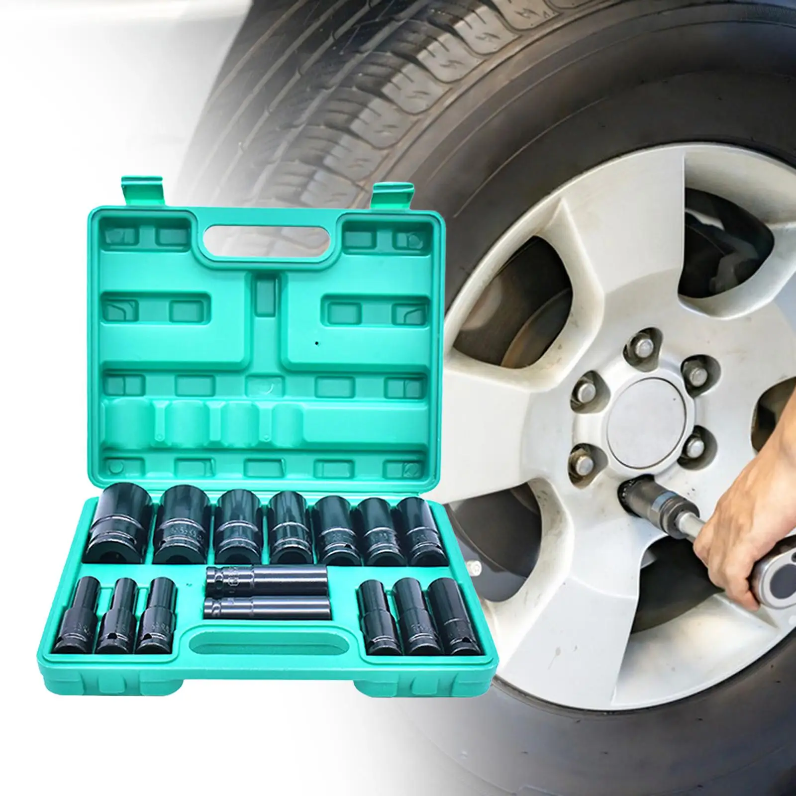 

15 Pieces 1/2 inch Drive Impact Socket Set Portable for Ratchet Wrench