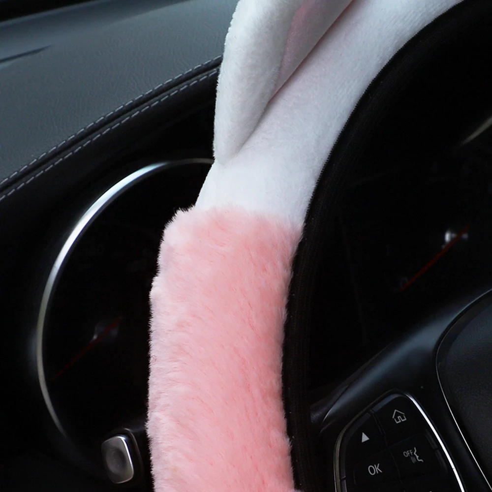 Niedliche Katzenohren-Lenkradabdeckung aus Weichem Plüsch, Warm für den Winter, Auto-Handschutz-Zubehör ohne Innenring, Geeignet für 14,5-15 Zoll Lenkräder – Detail 2
