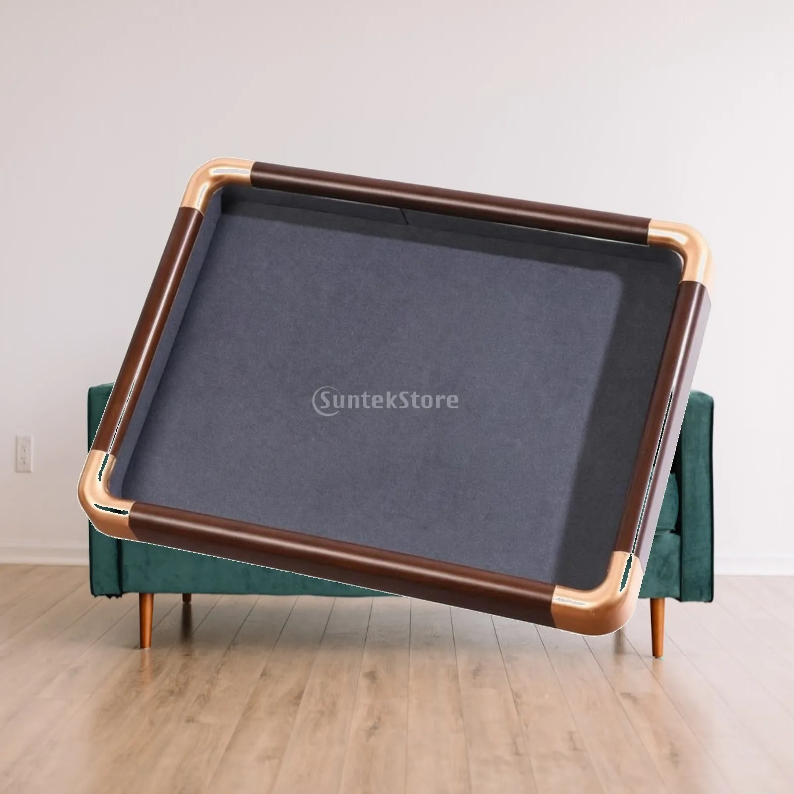Wooden Jewelry Tray with Metal Corner Accents Elegant Wooden Jewelry Display Tray for Dressing Tables, Boutique Countertop