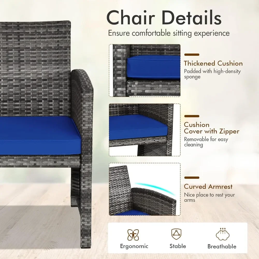 

4-piece Rattan Courtyard Furniture Set, Outdoor Willow Conversation Sofa with Weather Resistant Pad and Tempered Glass