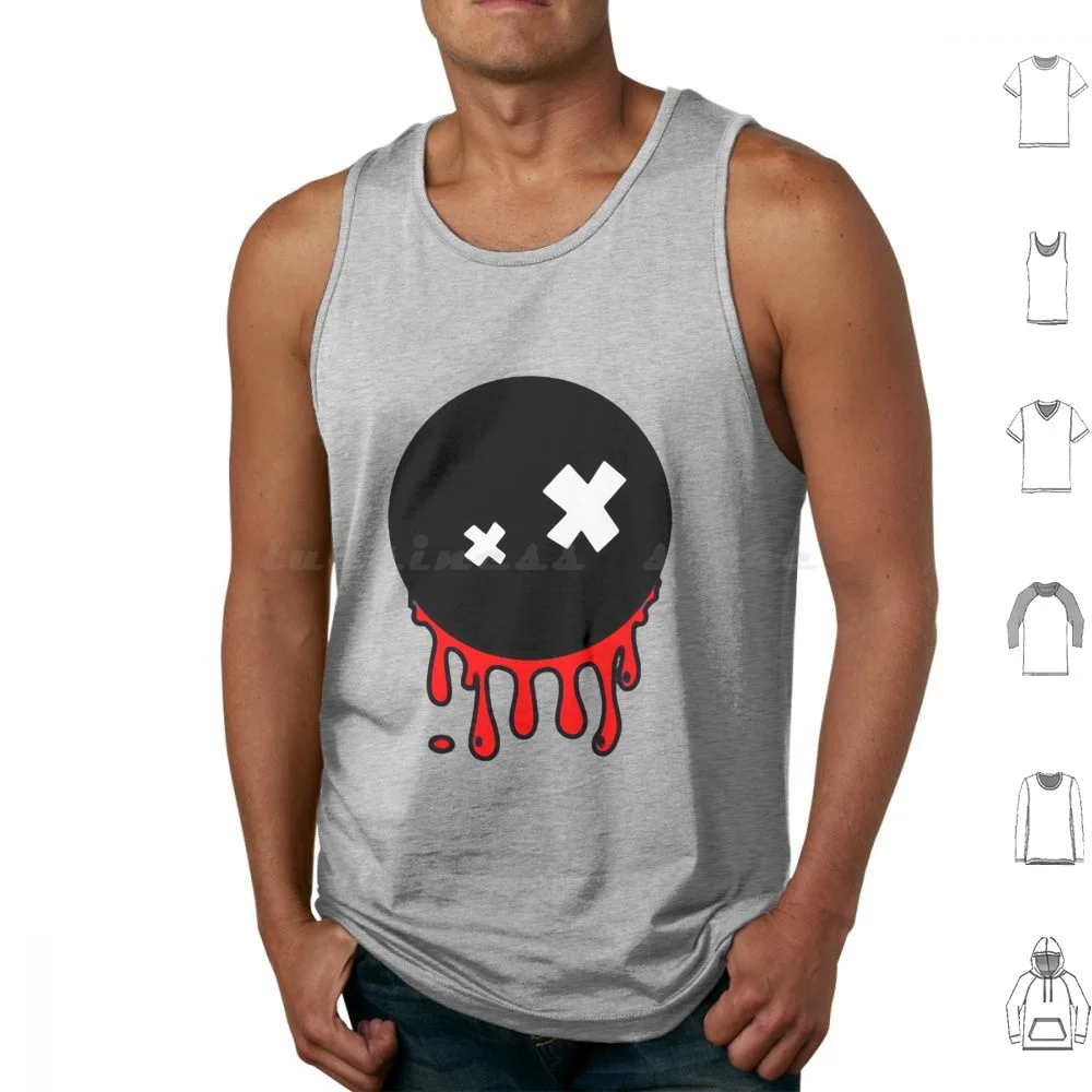 Funny Cartoon Bleeding Head Tank Tops Vest Sleeveless Red Black Fun Cross Comic Blood Death Anime Cartoon Style Eyes Dead Head