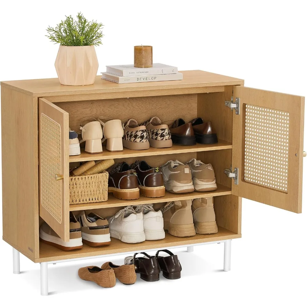 

Storage Cabinet Style Shoe Organizer with Height-Adjustable Shelves and Steel Legs for Entryway Living Room, Shoe Cabinets