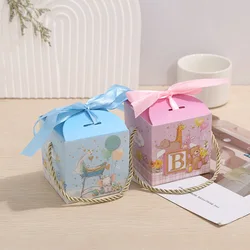 25/50Pcs Cartoon Animal Candy Box With Handle Baby Shower Sweet Favor Gift Packaging Boxes With Ribbon Birthday Party Decoration