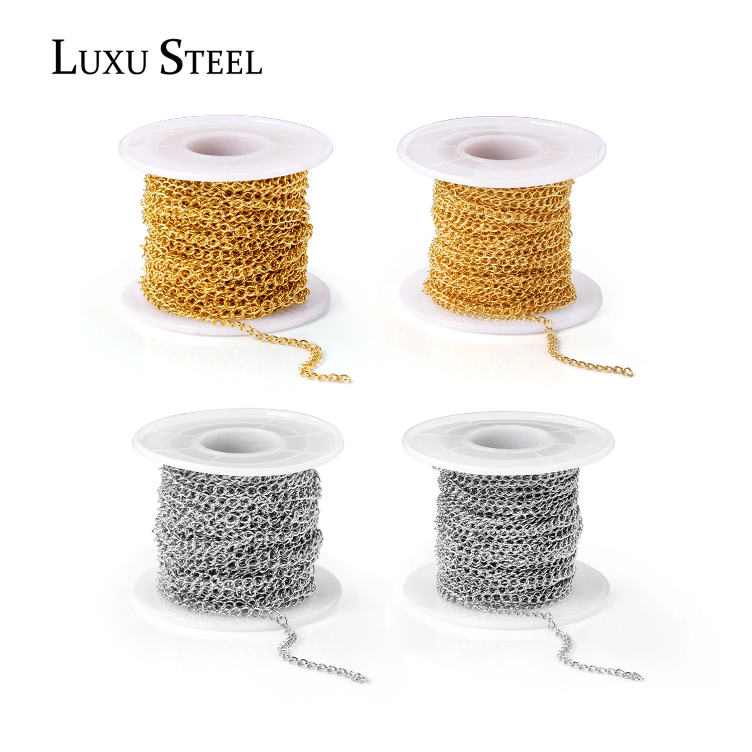 LUXUSTEEL 10 Meter Long Chains Necklace For Women DIY Jewelry Wholesael Stainless Steel No Fade Golden Necklace For Pendants