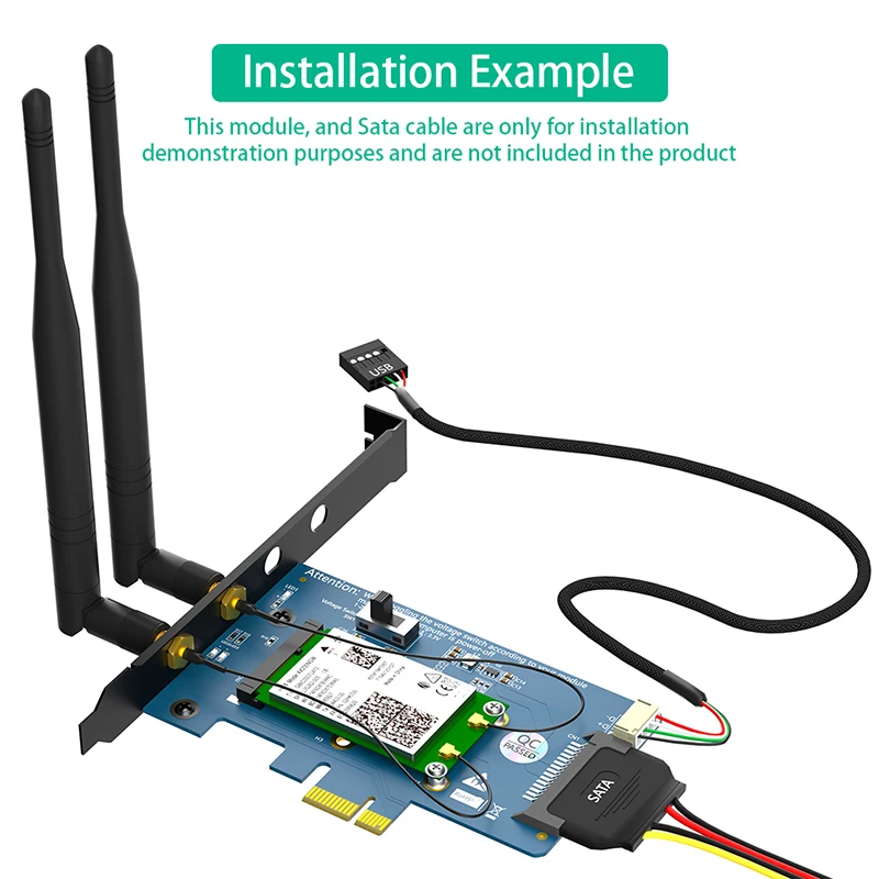 Mini PCIE para PCI Express X1 Adaptador de Rede Sem Fio com Slot SIM, 2 Antenas, Suporte Bluetooth, 3G, 4G, LTE, Módulo WiFi para Desktop