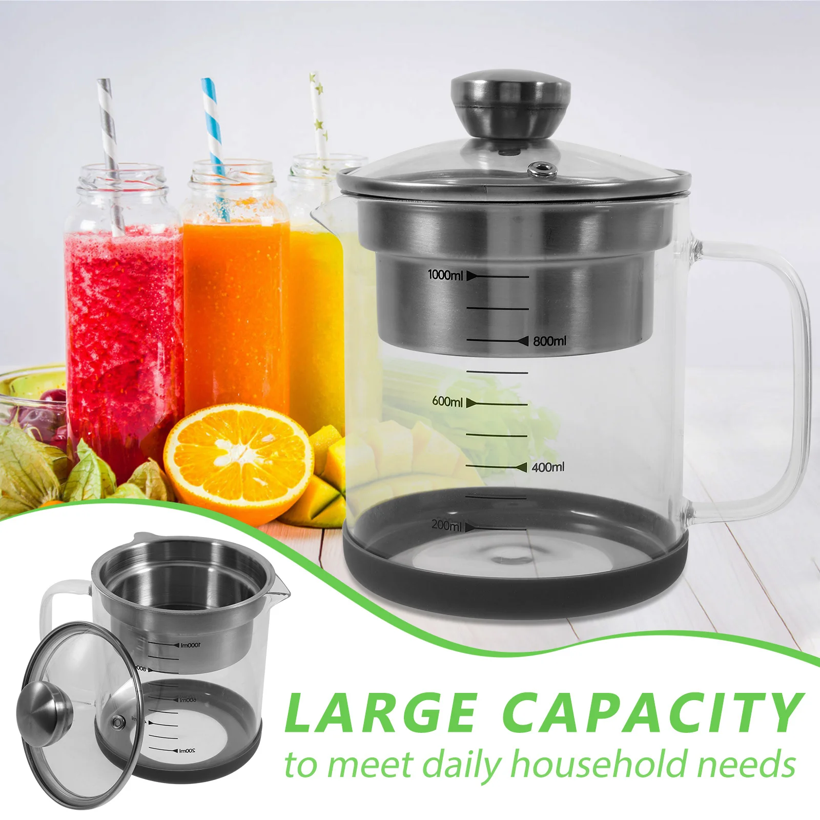 

Soybean Milk Strainer Container with Measuring Scale Fine Mesh Stainless Steel Filter Pot for Tea Juice Cooking Liquid