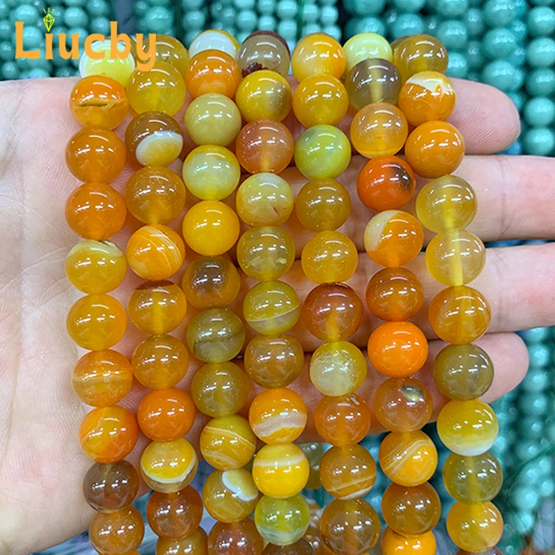 Batu alam oranye garis Onyx Agates manik-manik buatan tangan untuk membuat perhiasan DIY populer setengah rantai 15 "grosir 4/6/8/10/12/14mm