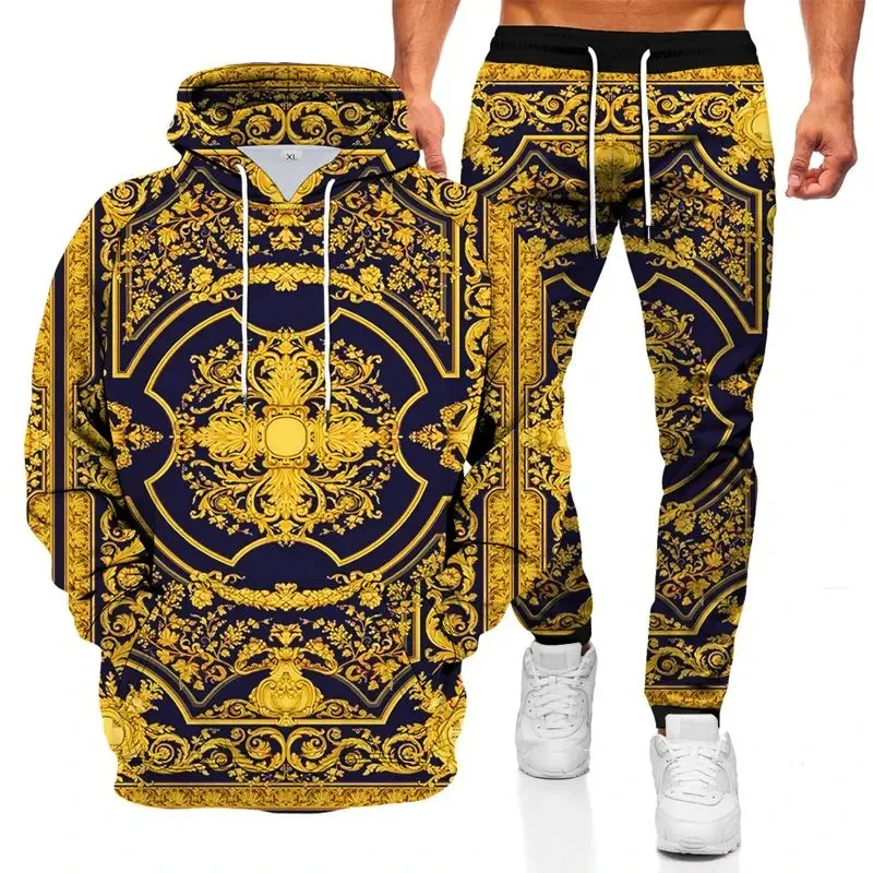 Men\'s Tracksuits Fashion Hoodie Suit 3D Geometric Graphic Printed Casual Loose Long Sleeve Pants Sets Luxury Men Street Clothing