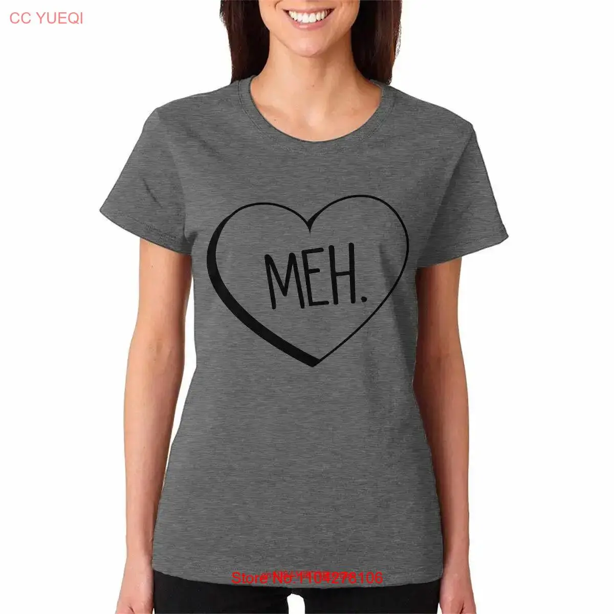 Meh Candy Heart Anti Saint Valentines Day Funny Bitter Women's T Shirt long or short sleeves