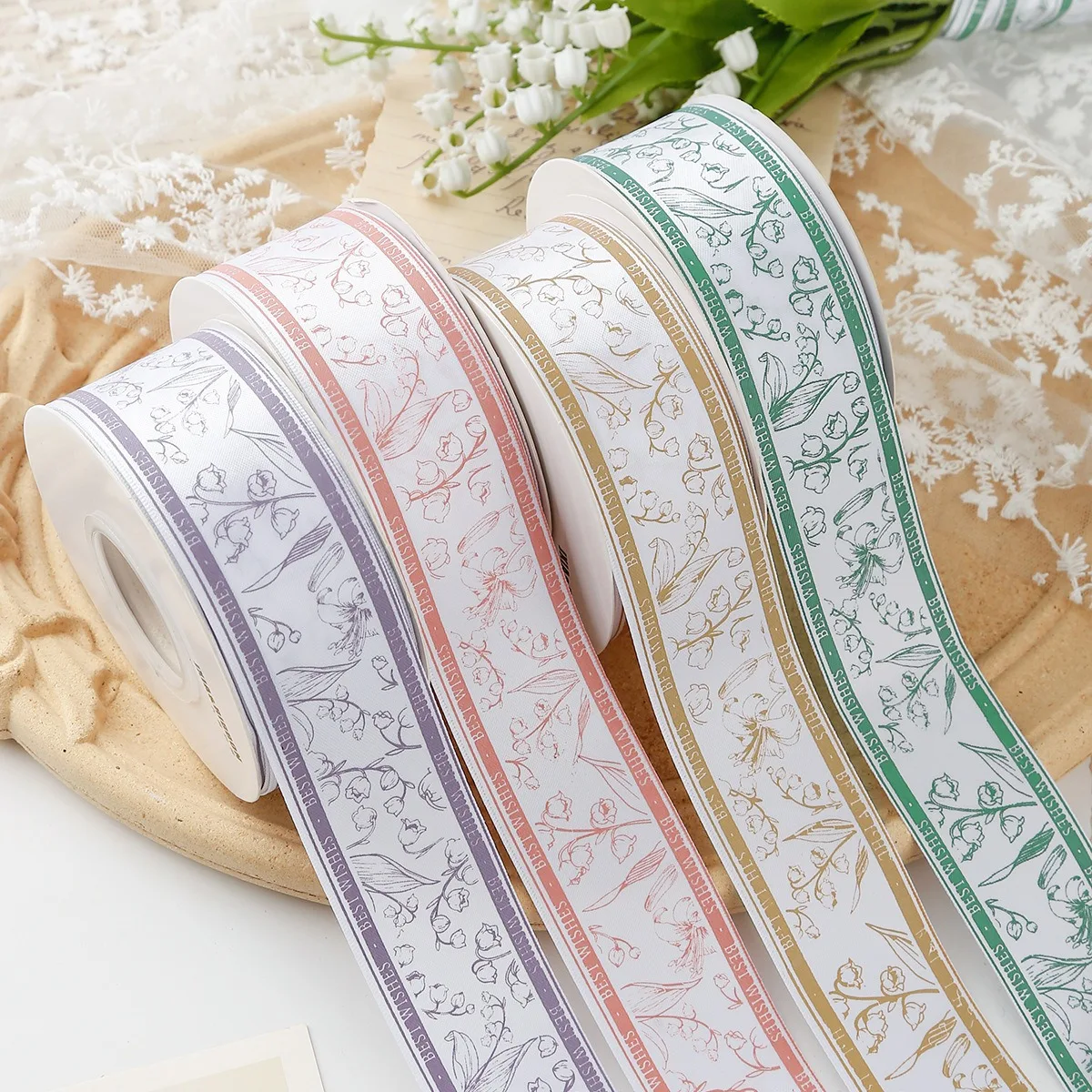 High Quality Ancient Style Rose Flower 4cm Polyester Ribbon with Flower for Gift Handmade Flowers Bow DIY Party Wedding Decor