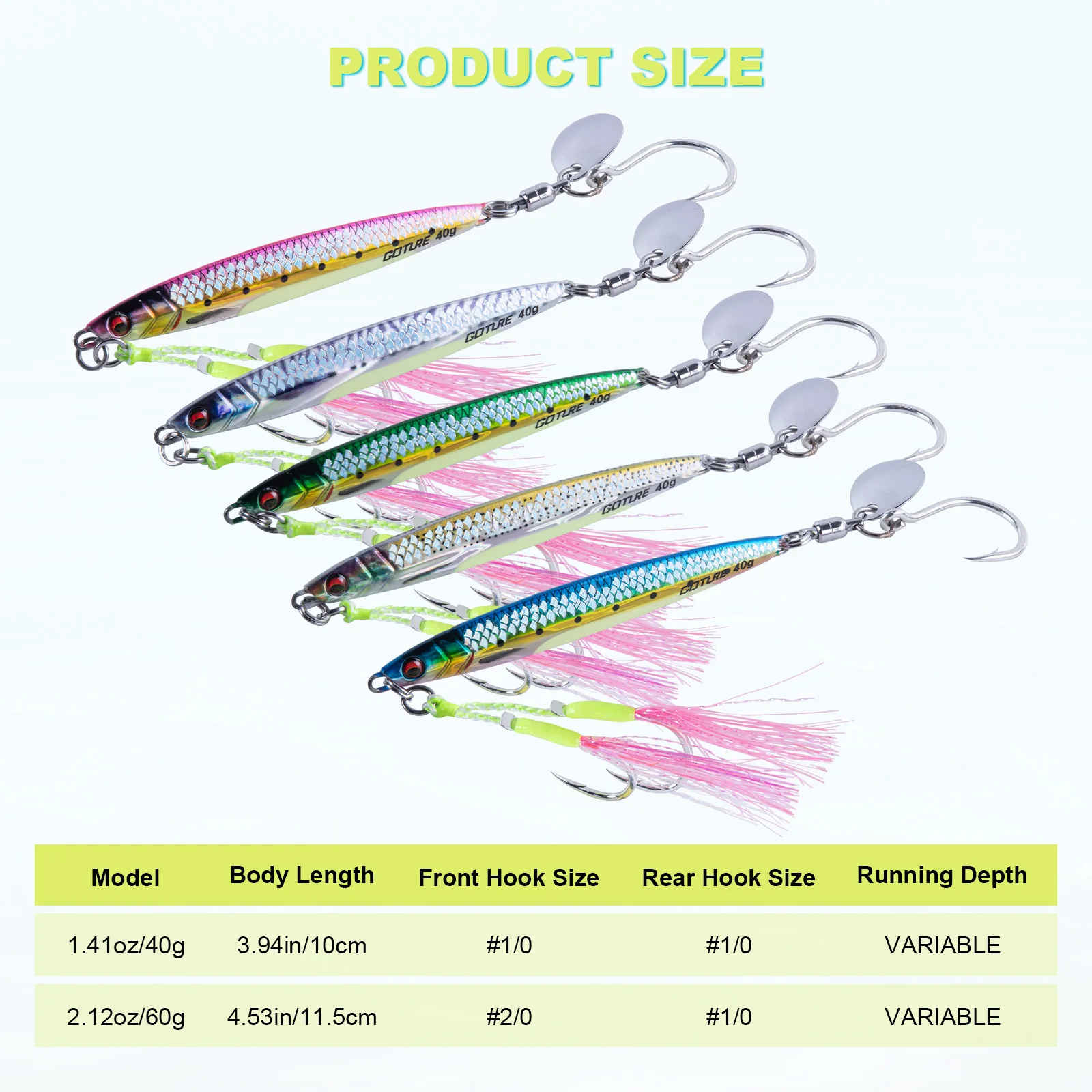 Goture Thin/Wide Metal Jig spoon Fishing Lure 40g 60g 3D Eye sea Casting Hard Fish Lure Spinnerbait Tuna Bait Grouper Hook Lure