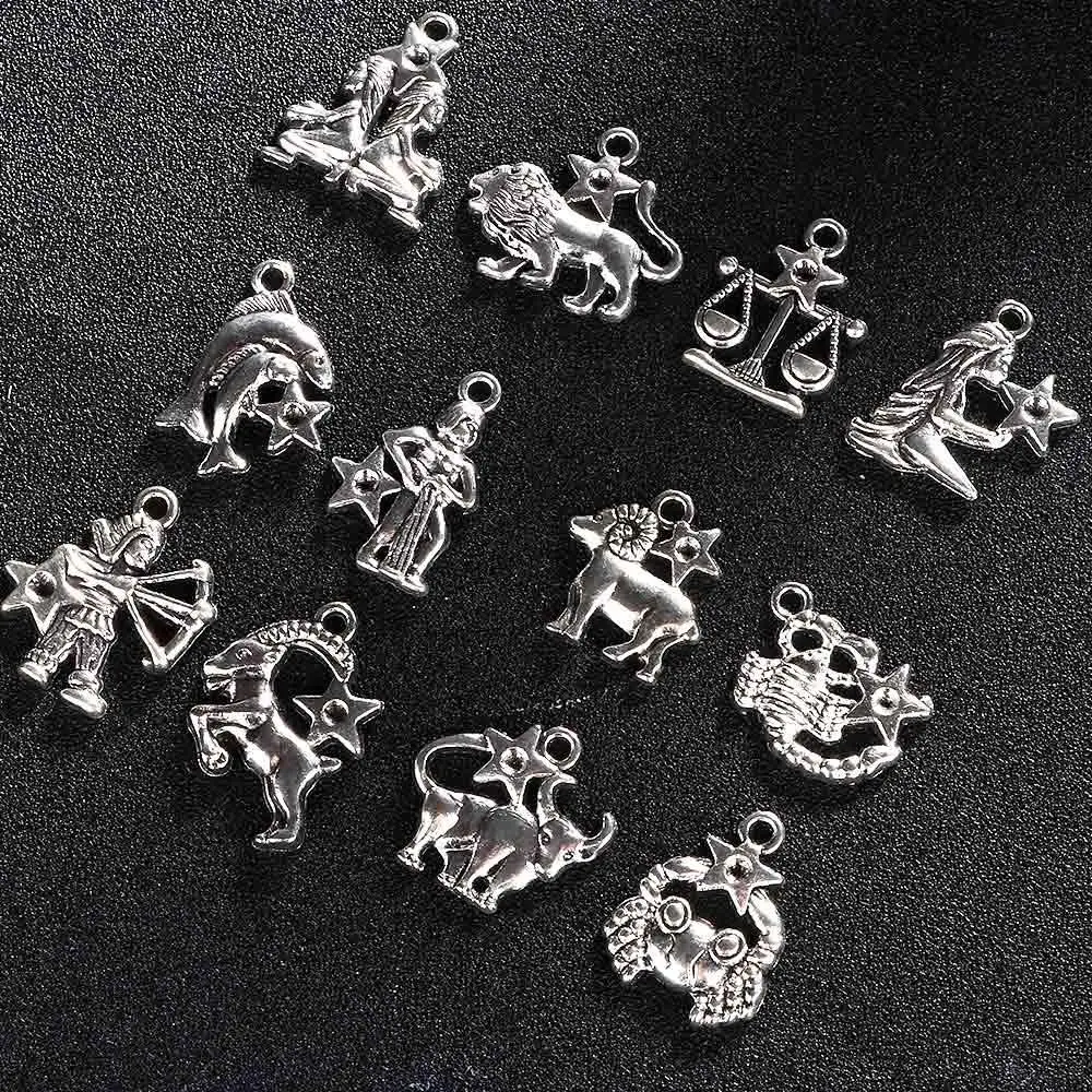 Hot Tibetan Silver Alloy Mixed Zodiac Charm Pendant for Jewelry Making Dangle Beads Accessories DIY