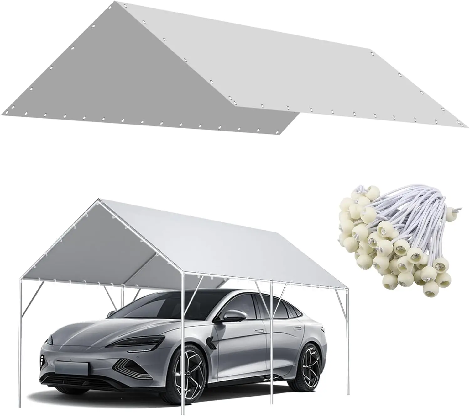 

Сверхмощный навес для карпогаза 10x20 футов, водонепроницаемый брезент с защитой от ультрафиолета и 50 банджи