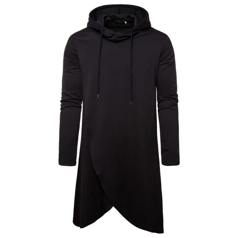 Spring and Autumn New Men's Irregular Split Hooded Pullover Mid Length Sweater Coat