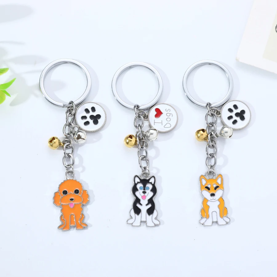 Fashion Pet Cartoon Akita Keychain Dog Pendant Animal Bell Enamel Keyring Women Bag Jewelry Girls gifts