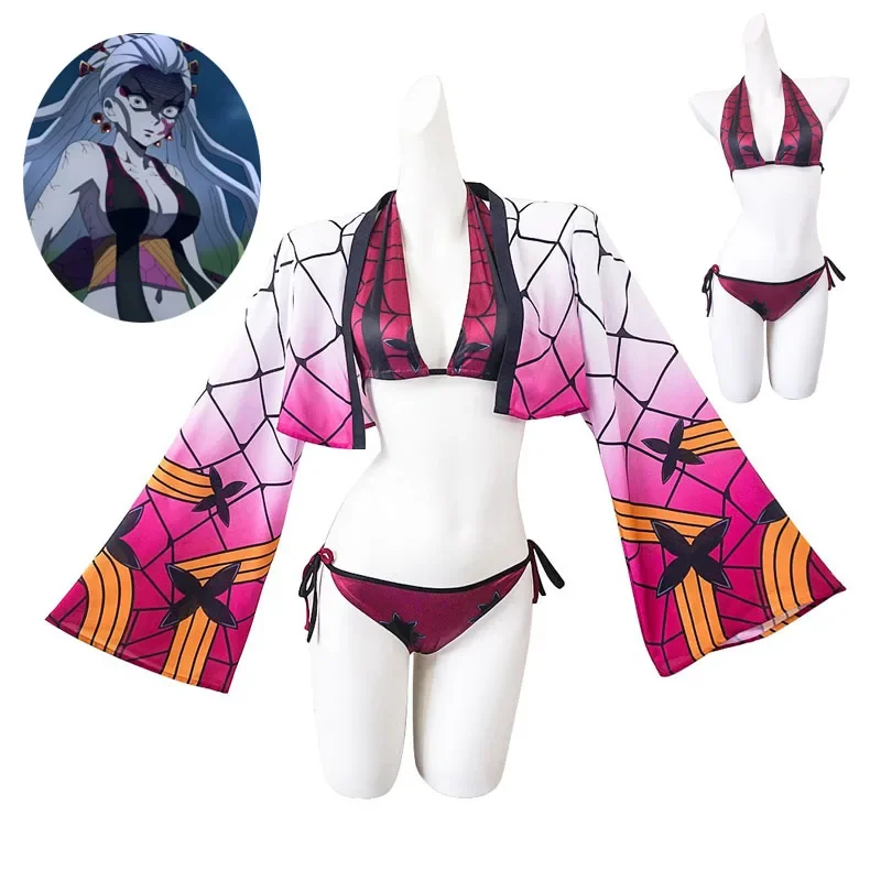 Daki anime cosplay costume da bagno bikini set adesivi tatuaggio sexy costumi da bagno rosa Daki costume cosplay Halloween carnival suit per le donne