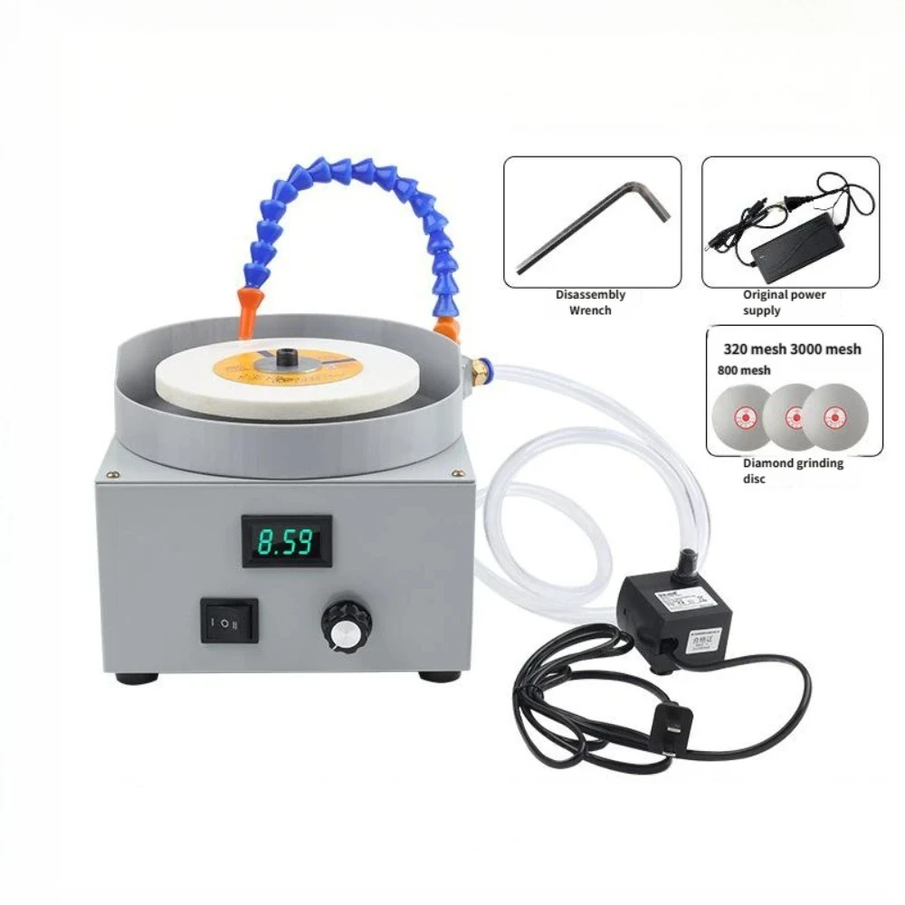 150MM Electric Surface Grinder - Speed Adjustable Wet/Dry Polishing Machine with White Alumina Wheel & Diamond Sanding Discs