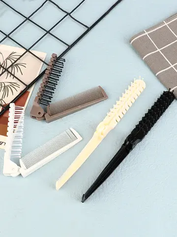 1Pc 2 In 1 Travel Portable Fashion Hair Comb Folding Anti-static Plastic Comb Hair Brush Compact Pocket Hair Comb