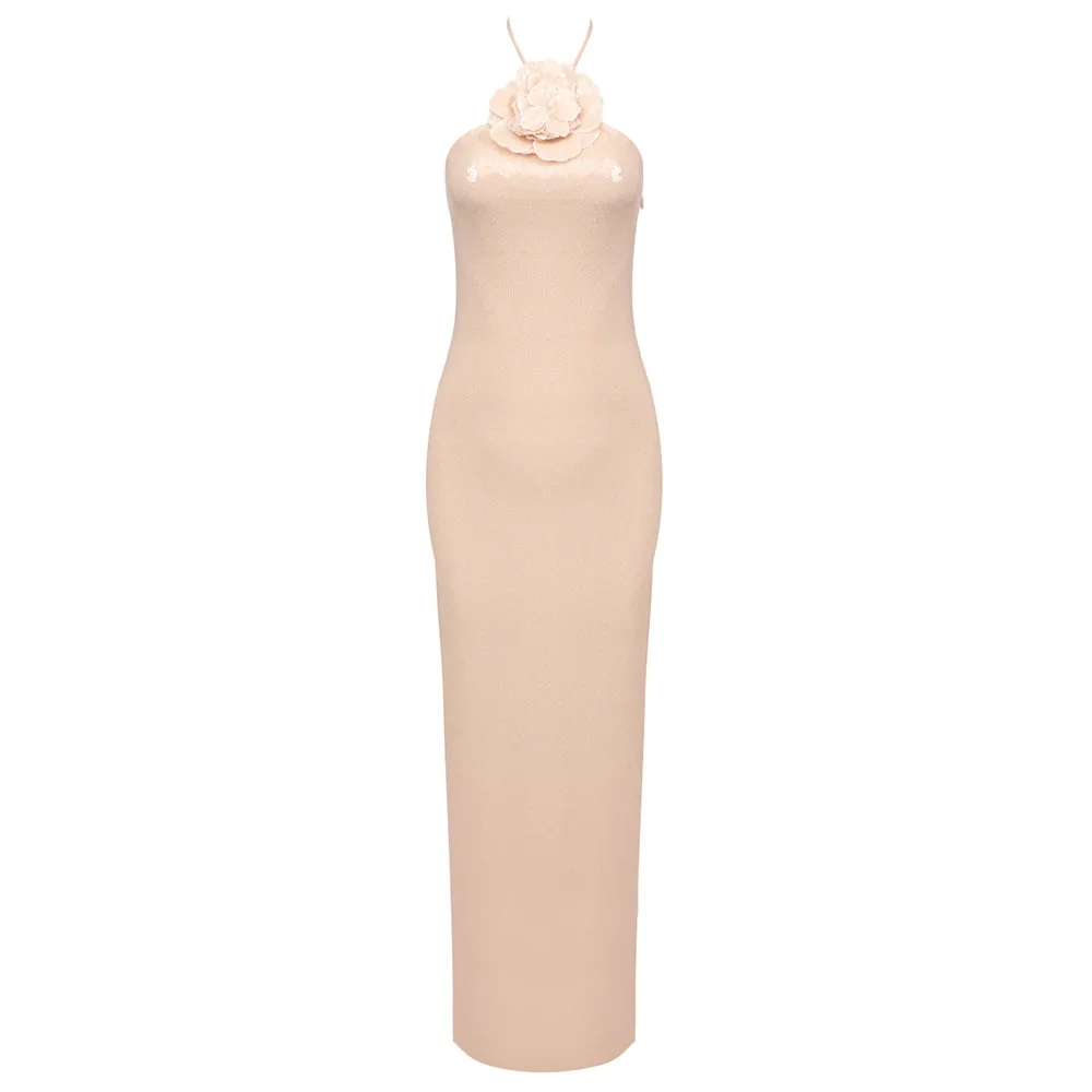 A8 Elegant and slim-fitting apricot pink dress