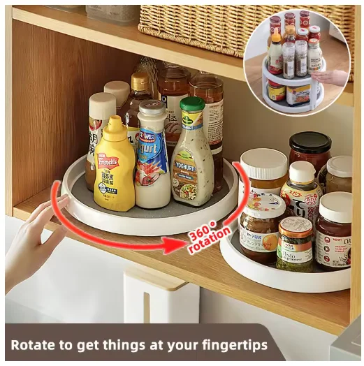 360° Turntable Lazy Spice Organizer Rotating Seasoning Rack Spinner For Pantry Cabinet Kitchen Countertop, Table Top Organizing