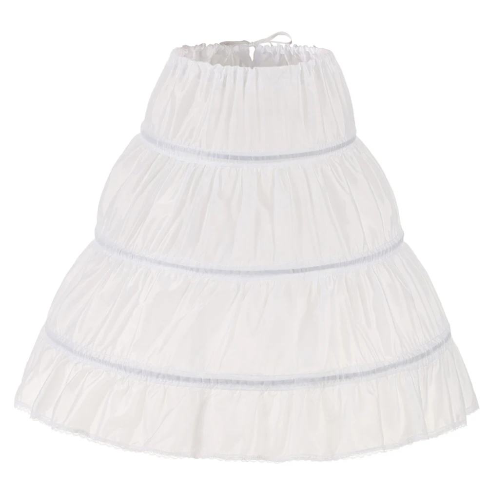 Weißer Kinder-Petticoat, A-Linie, 3 Reifen, einlagig, Krinoline, Spitzenbesatz, Blumenmädchenkleid, Unterrock, elastische Taille