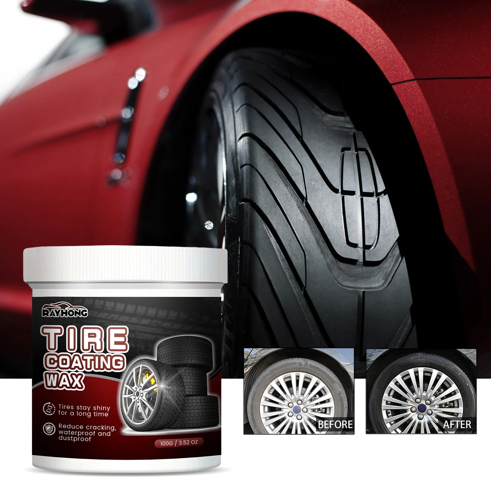Car Tire Cleaning Wax Car Tire Retreading Cleaning Cream Rim Shine Waterproof Effective Renovate Tire Gloss Coating 100g