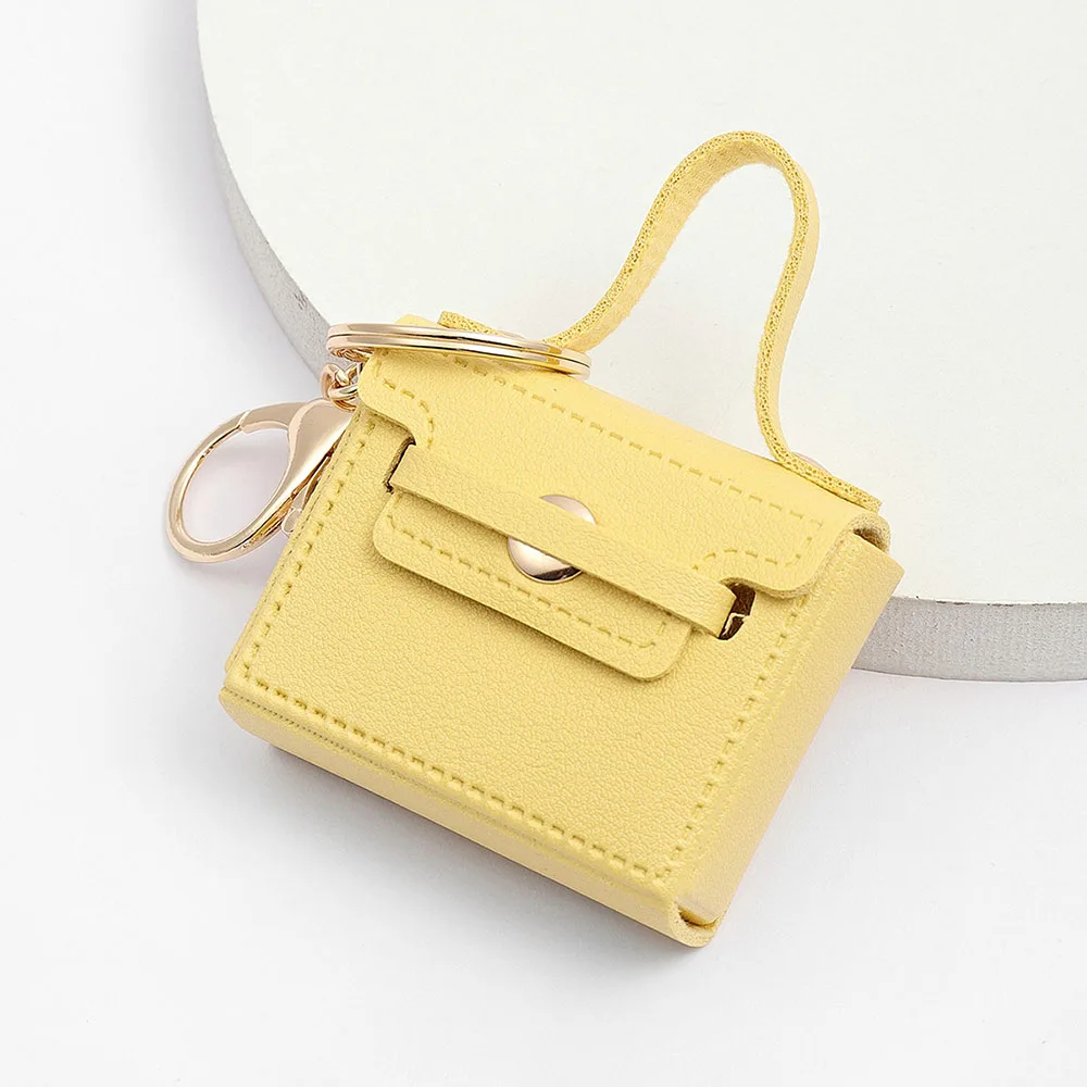 PU Leather Coin Purse Mini Square Bag Keychain Small Wallet Car Keyring Pendant Earphone Bag Accessories for Women Girls