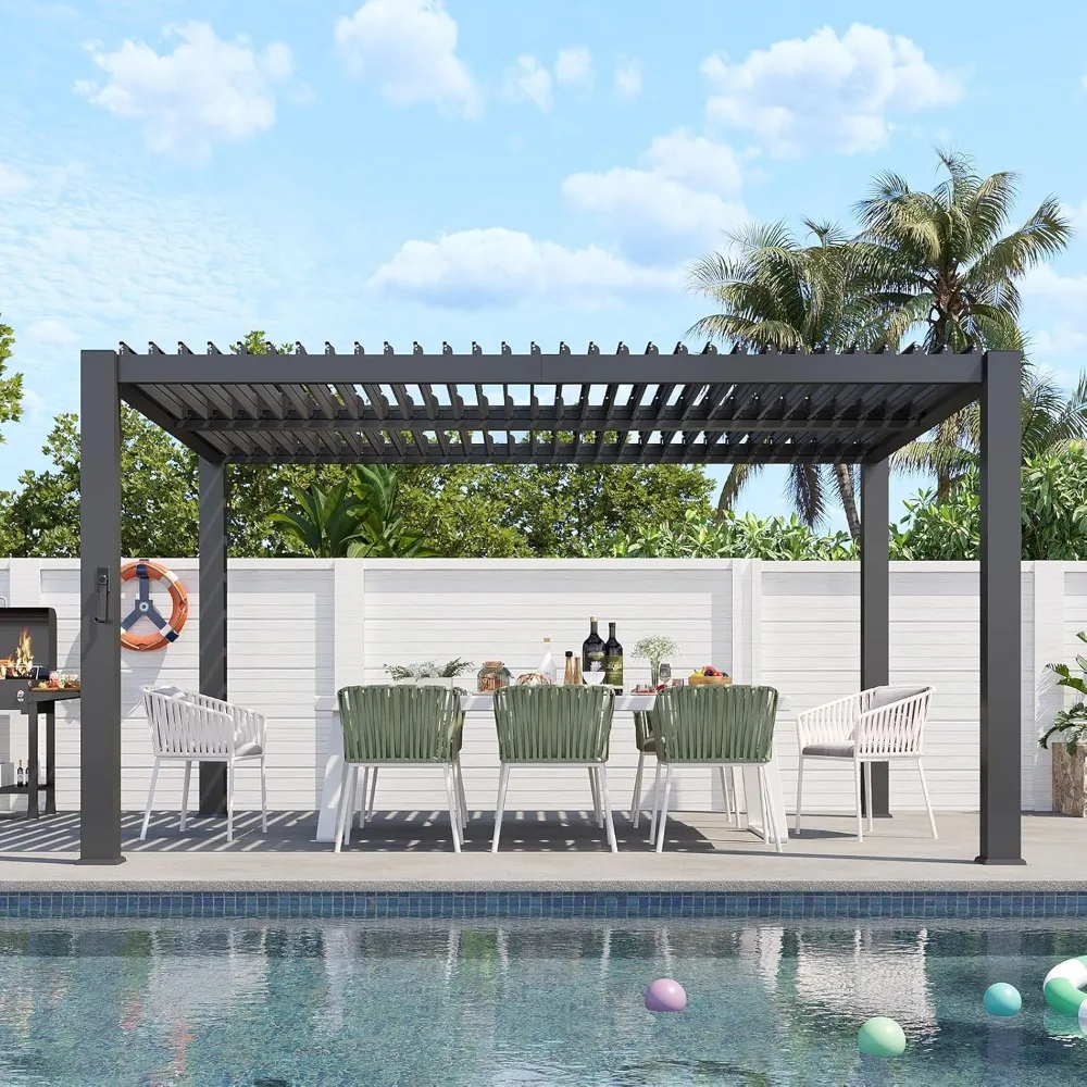 

Жалюзированная пергола 10 x 13 футов 96S Металлическая пергола для улицы с регулируемым верхом для террас, садов и заднего двора, легкая, по индивидуальному заказу