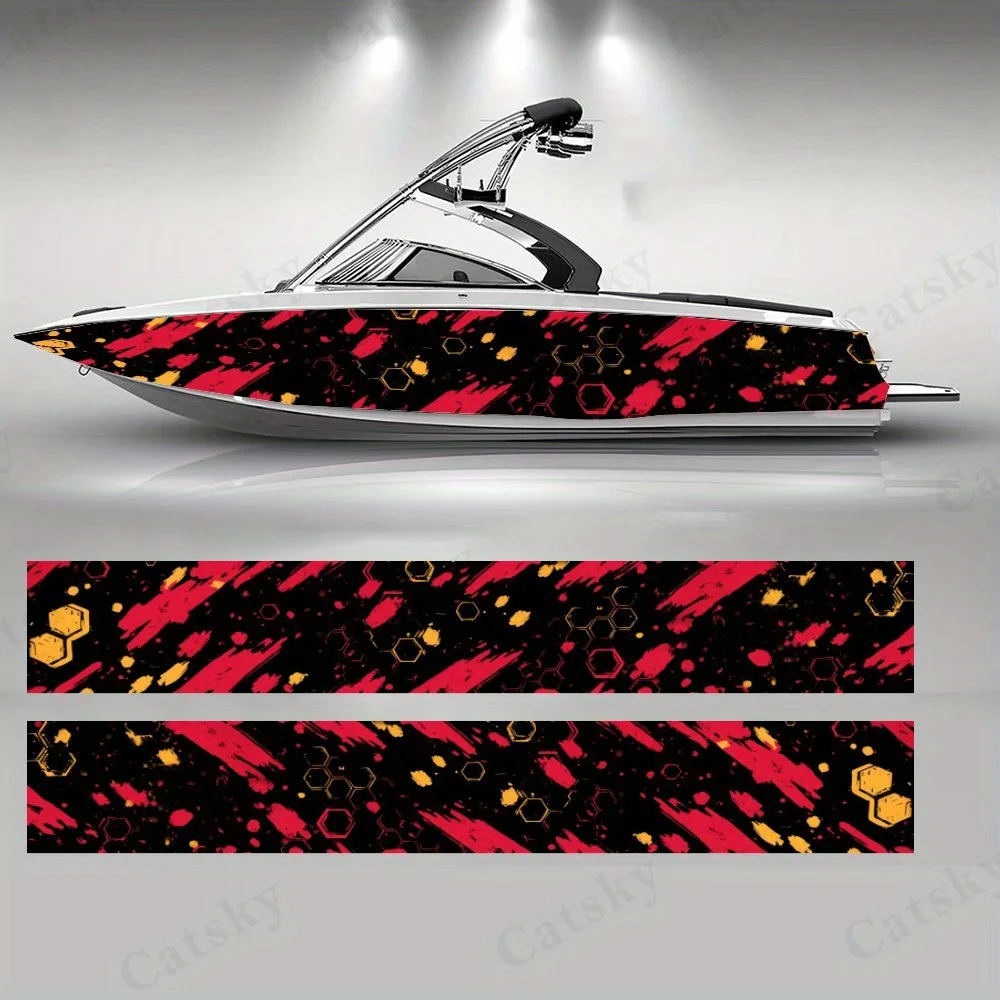 

Red-Gold Contrast Color Collision Brush Texture Boat Sticker Vinyl Ship Pontoon Deck Boat Fishing Decorative Pontoon Boats Decal