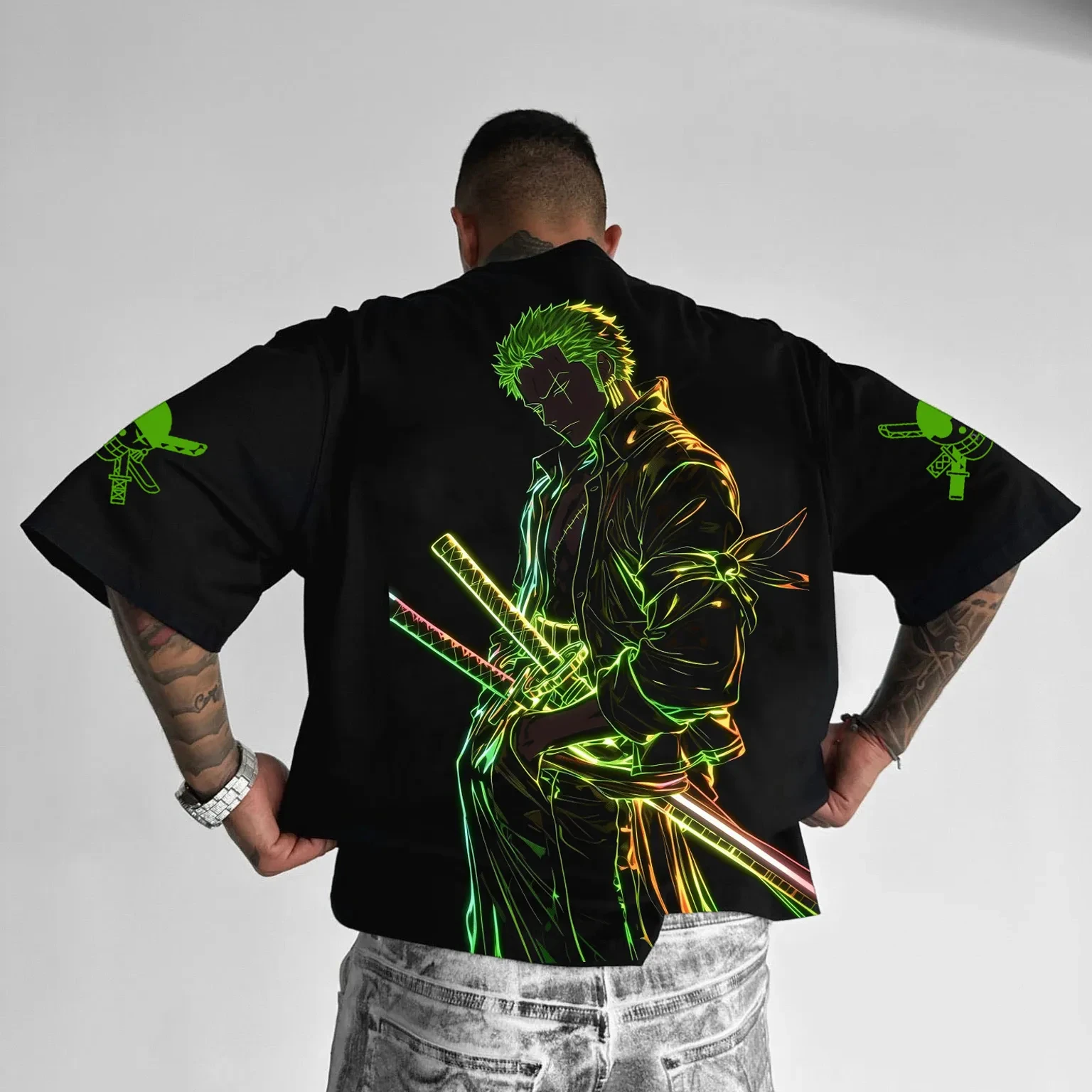 Цельная хлопковая футболка с короткими рукавами и принтом Луффи, американская свободная мужская и женская летняя дышащая спортивная футболка с круглым вырезом