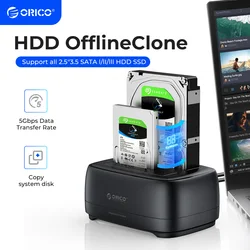 ORICO-Estação de ancoragem do disco rígido Clone offline, USB 3.0 e Tipo C, 5Gbps, Gabinete de disco rígido de baía dupla, 2.5 