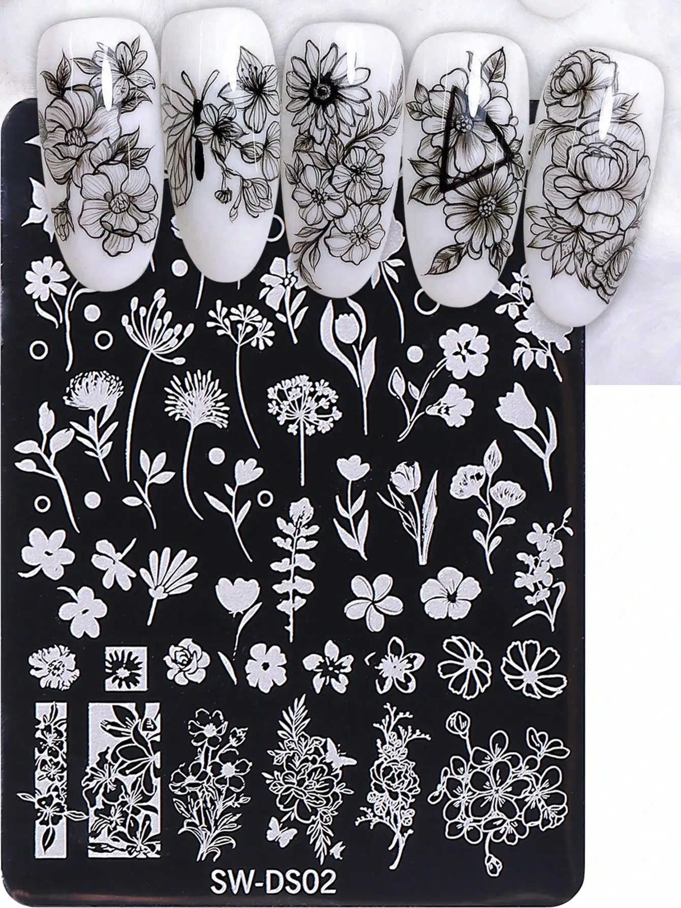 

1pc Flower & Leaf Pattern Nail Stamping Plate, Y2K Style Dandelion & Lily Design Steel Nail Art Template, DIY Nail Stamping Tool