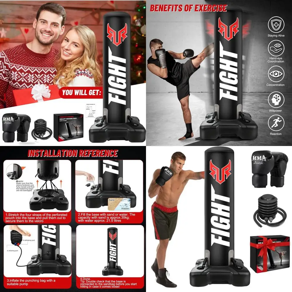 

Standing Punching Bag for Adults, Upgrated Base Boxing Bag with Stand Kicking Bag with MMA Gloves and Pump, 0.7mm Thickening Mat