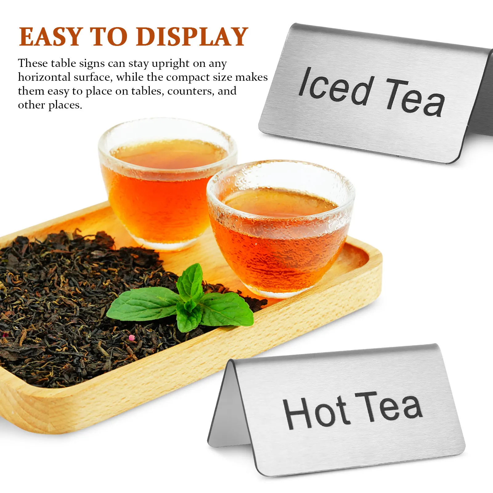 5Pcs Stainless Steel Table Tent Signs Reusable Coffee Tea Beverage Display Food Service Buffet Labels Coffee Signs