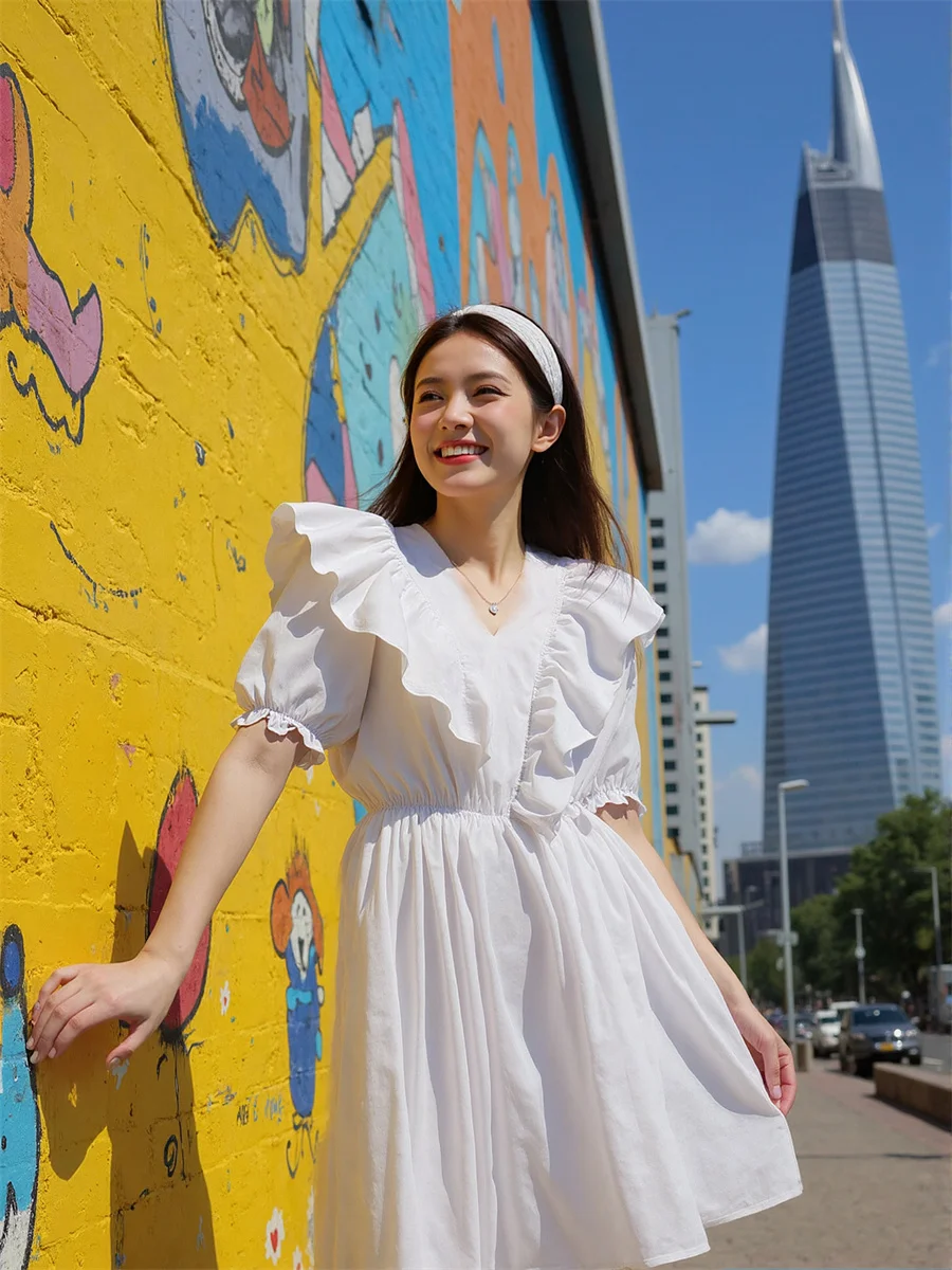 Women'S White Prom Dresses Woman 2025 Tierred Shirring Corduroy Lightweight Breathable Simple Basic Plain Regular Everyday