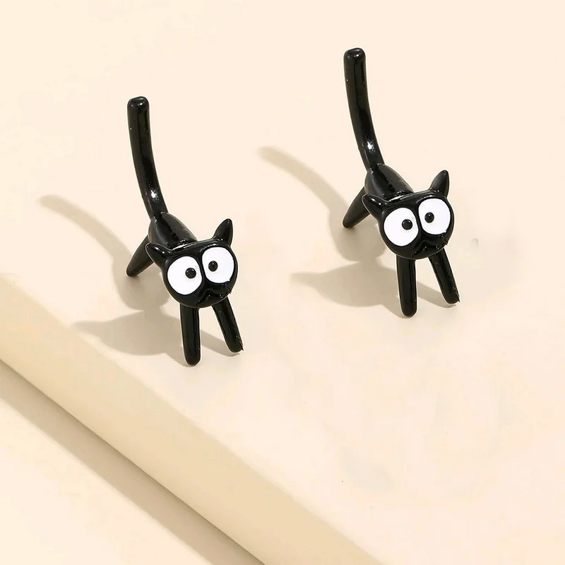 2023 Neue Lustige Kleine Schwarze Katzen-Ohrringe für Frauen, Modische Niedliche Tier-Ohrstecker, Mode-Party-Schmuck, Geschenke, Großhandel – Detail 2