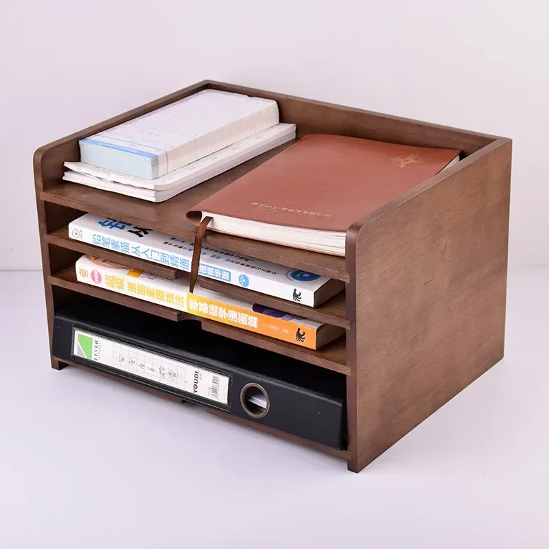 Solid Wood File Organizer, Office Desktop Box, A4 Sorting Rack, Desk Storage Basket, Home Folder File Holder