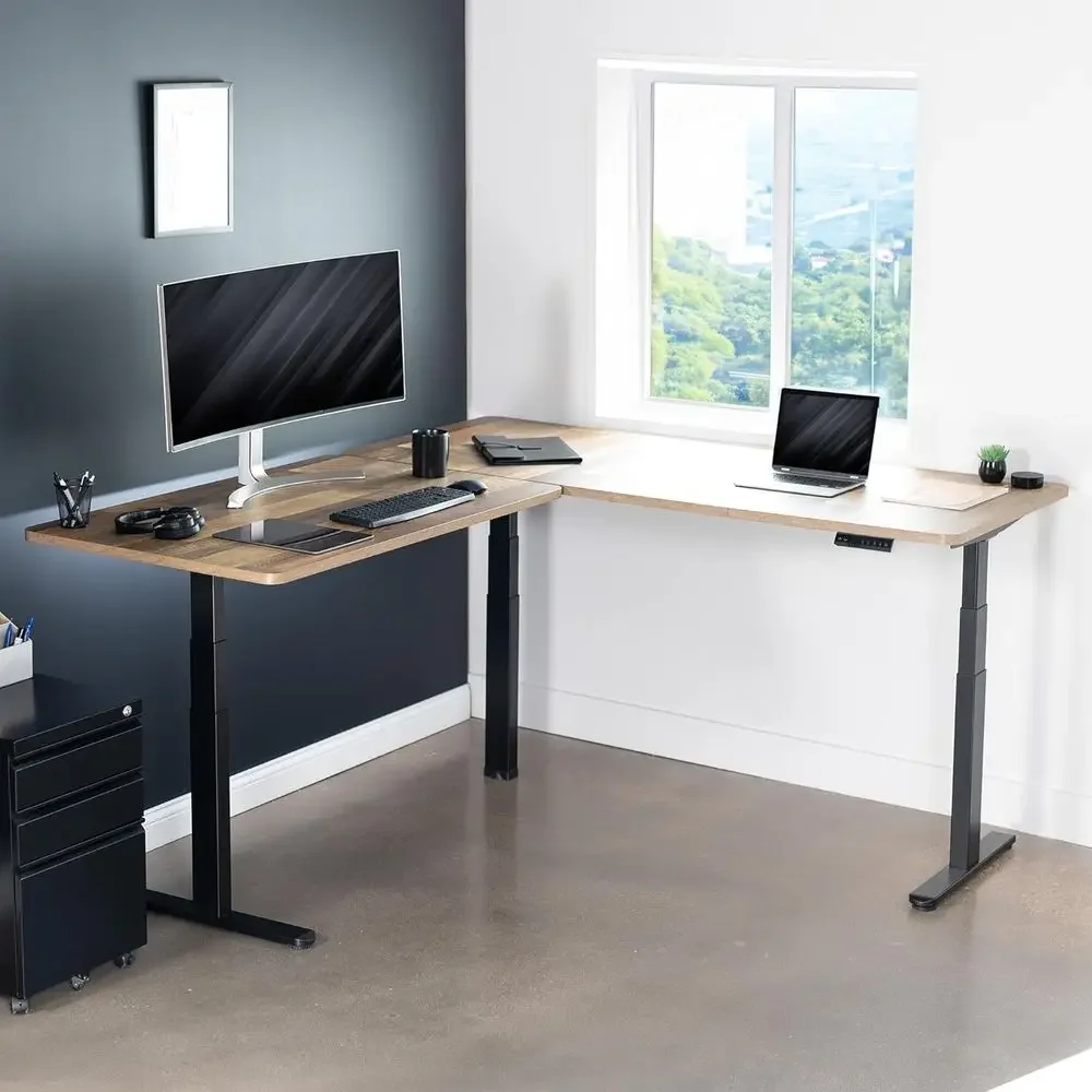

Special OfferL-Shaped Electric Adjustable Desk, 77x71 Inches, 2 Reclaimed Wood Tops, 30 Deep, Memory Control