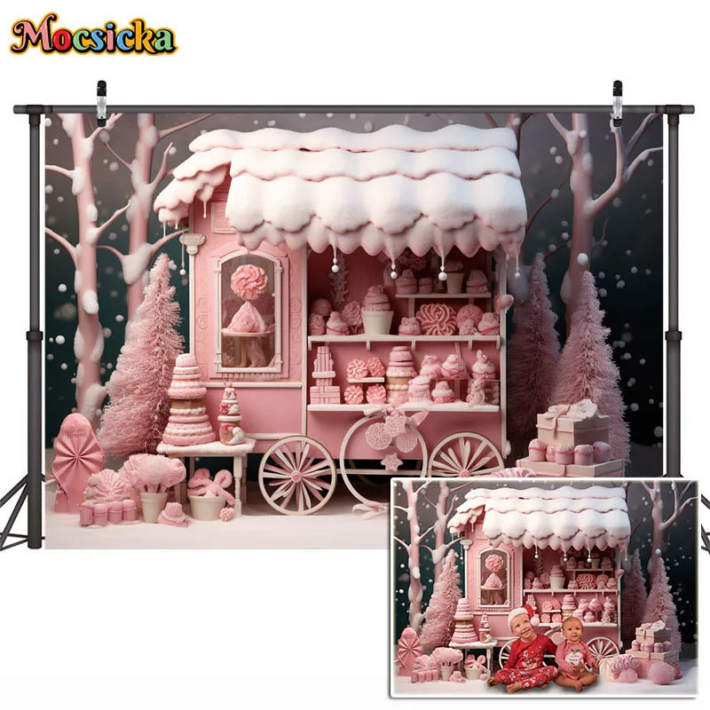 Photography Backdrops Christmas Candy House Xmas Tree Winter Snow Forest Backgrounds Girls Kids Portrait Photos Studio Props