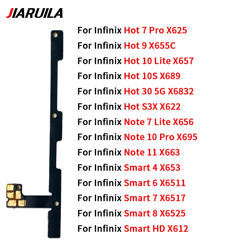 Cabo Flexível para Botão de Ligar/Desligar e Volume para Infinix Hot 7 9 10 Lite 10S 30 5G S3X Note 7 Lite 10 11 Smart 4 6 7 8 HD