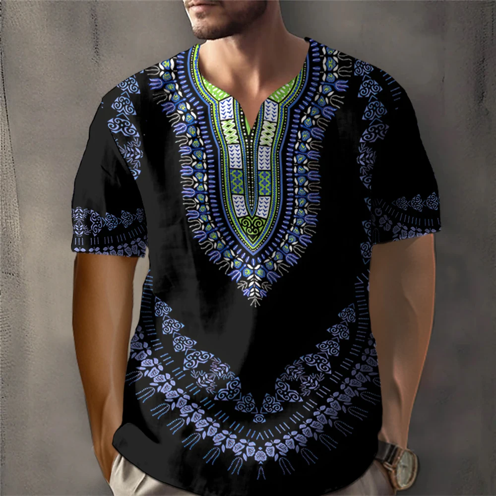 Vintage T-shirt Retro Ethnic Style Print T-shirt Tribe Graphic T-Shirts Short sleeved Tee Streetwear Oversized Men Clothing Tops