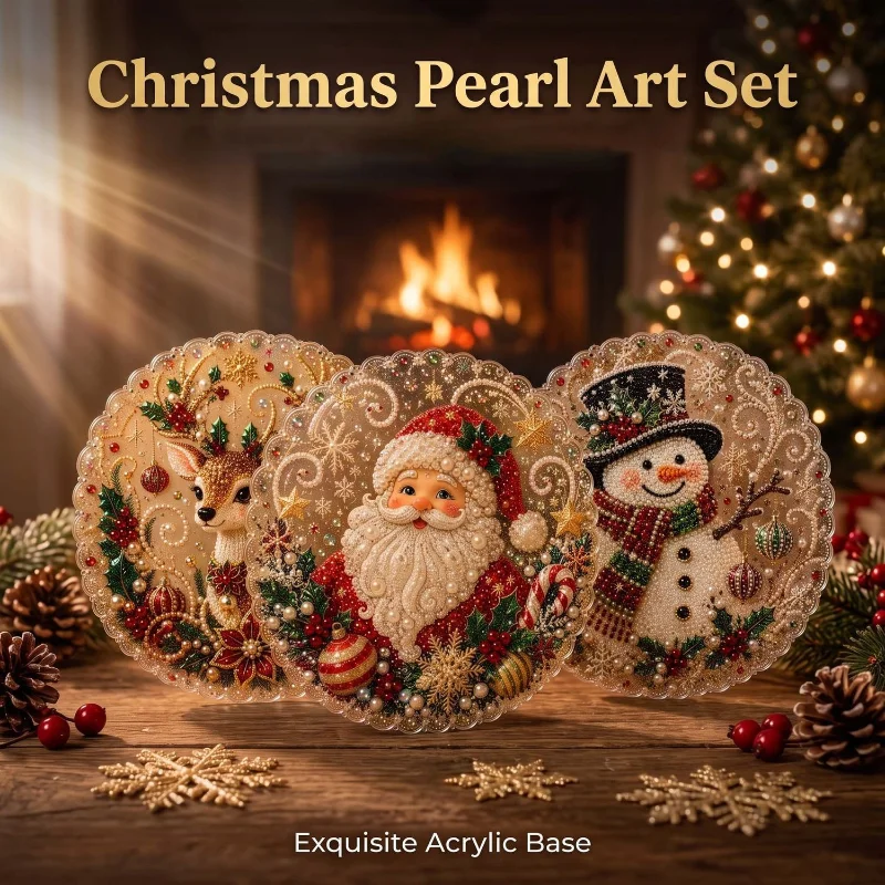 Weihnachts-Perlen-Diamant-Malerei Sonnenfänger-Set, Acryl-Rundplatte mit Spitzenrand, 3D-Perlen-Bastelset, Festliche Fenster- und Wanddekoration