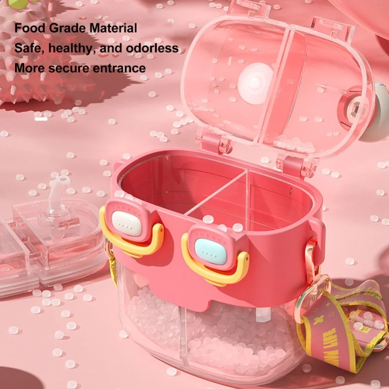 ขวดน้ำน่ารัก 780 มล. ใช้ได้สองแบบ ป้องกันการรั่วซึม ขวดน้ำคาวาอี้พร้อมหลอด สายสะพายปรับได้ สติ๊กเกอร์สีแดง